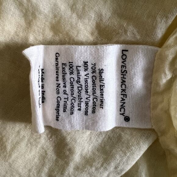 LoveShackFancy Darryl Lace Trim Pale Yellow Flutter Sleeve Ruffle Mini Dress - Picture 8 of 8